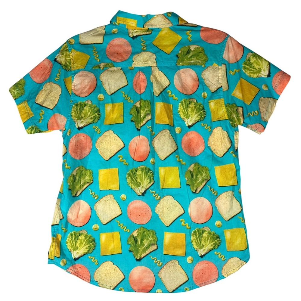 Kavu Girl Party Bologfu Sandwich Print Short Sleeve Button Up Shirt Sz M Foodie - Picture 2 of 12